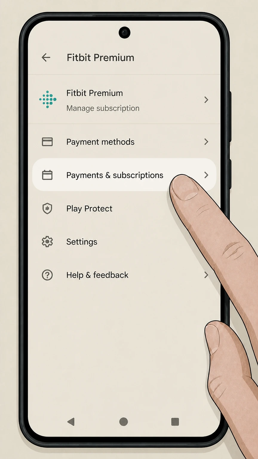Fitbit Premium google-play cancellation: Open Payments & subscriptions