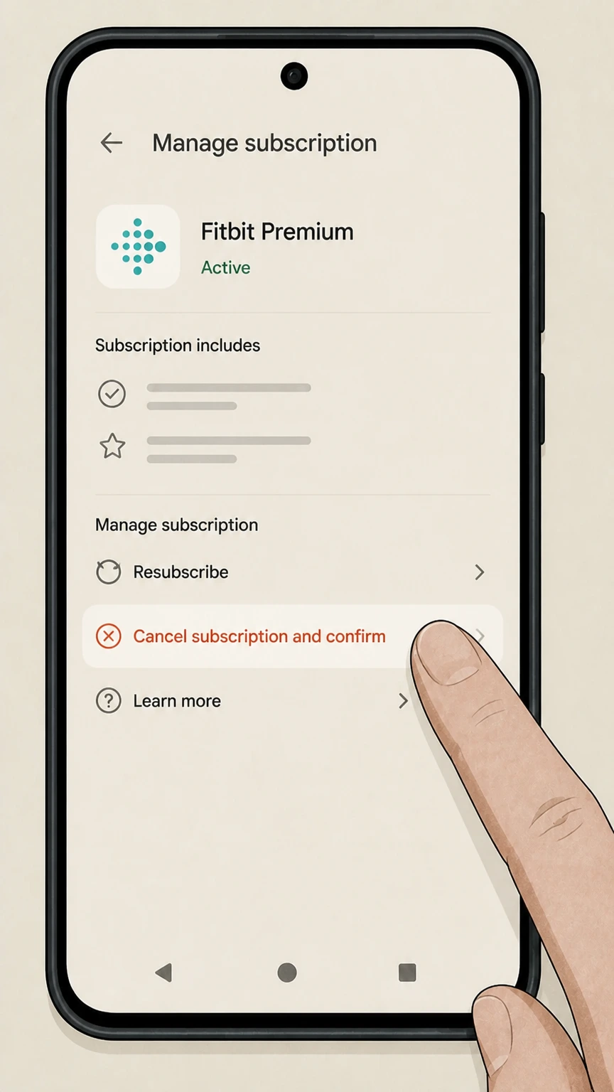 Fitbit Premium google-play cancellation: Tap Cancel subscription and confirm