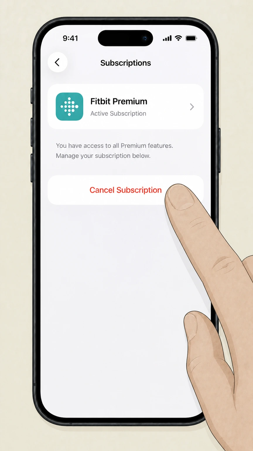 Fitbit Premium ios cancellation: Tap Cancel Subscription and confirm
