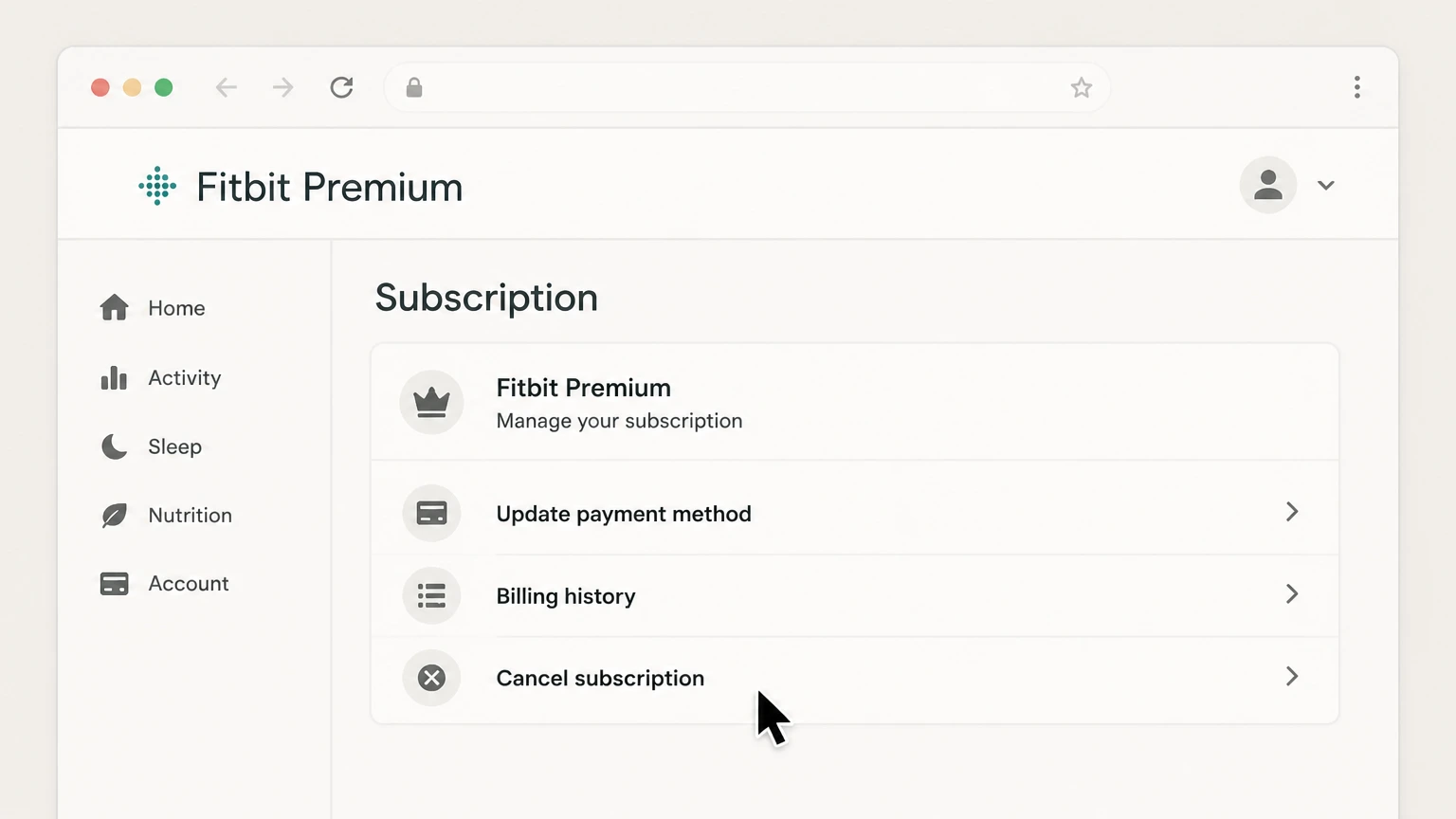 Fitbit Premium web cancellation: Choose Cancel subscription