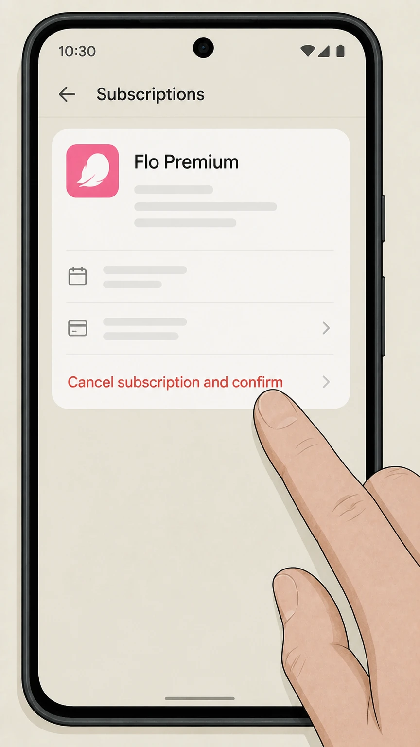 Flo Premium google-play cancellation: Tap Cancel subscription and confirm