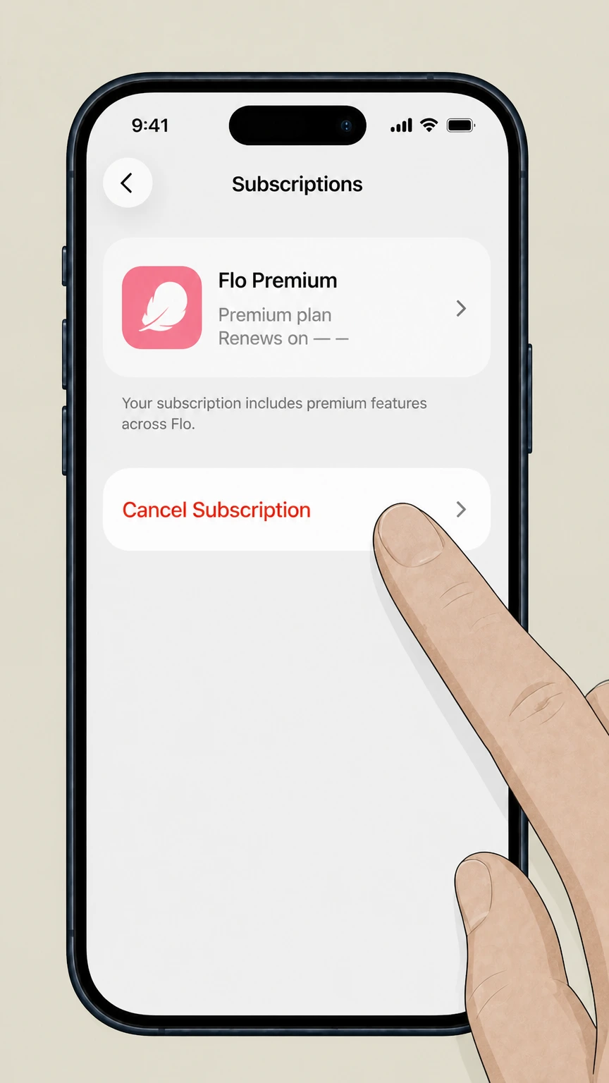 Flo Premium ios cancellation: Tap Cancel Subscription and confirm