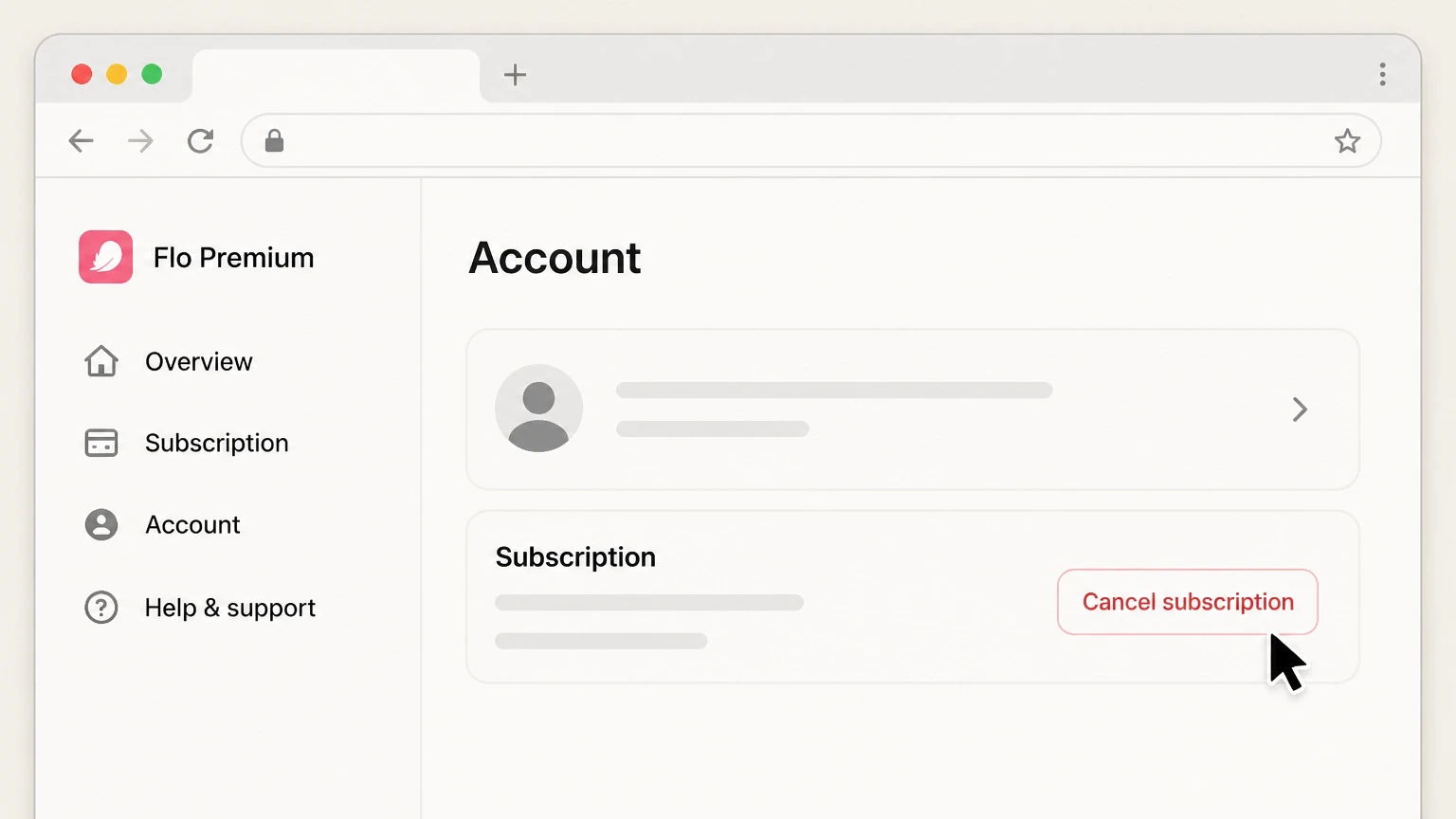 Flo Premium web cancellation: Choose Cancel subscription