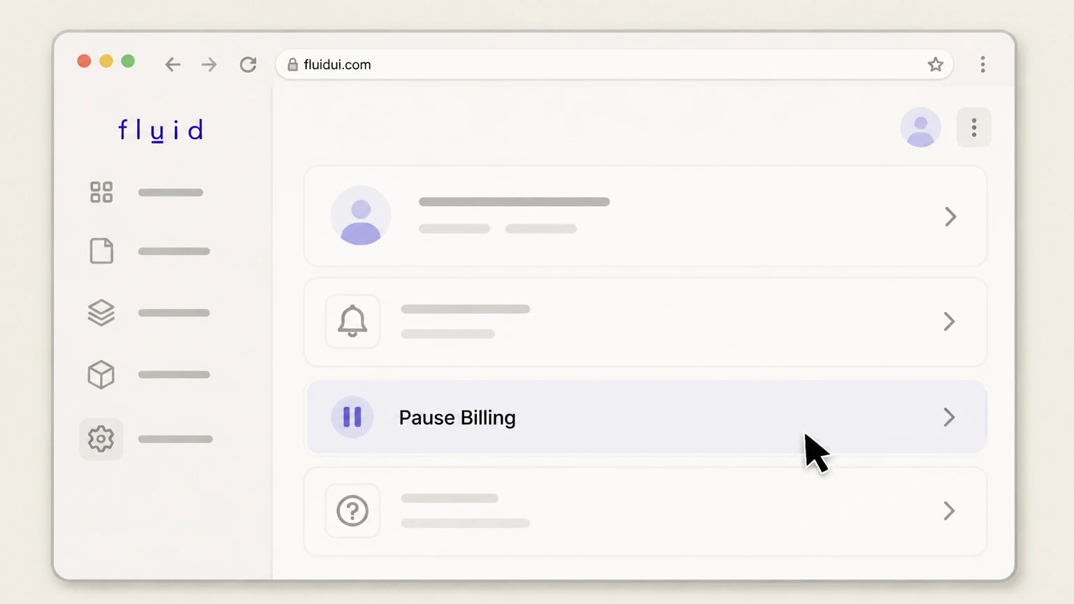 Fluid UI Fluid UI website and editor: Use Pause Billing to stop future charges