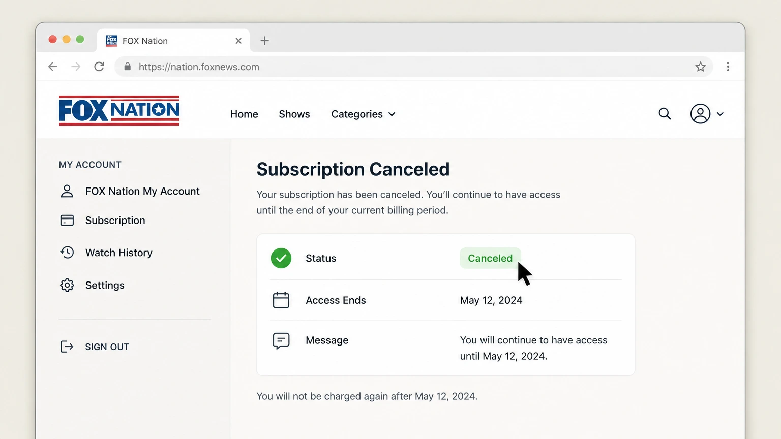 FOX Nation web cancellation: Verify cancellation