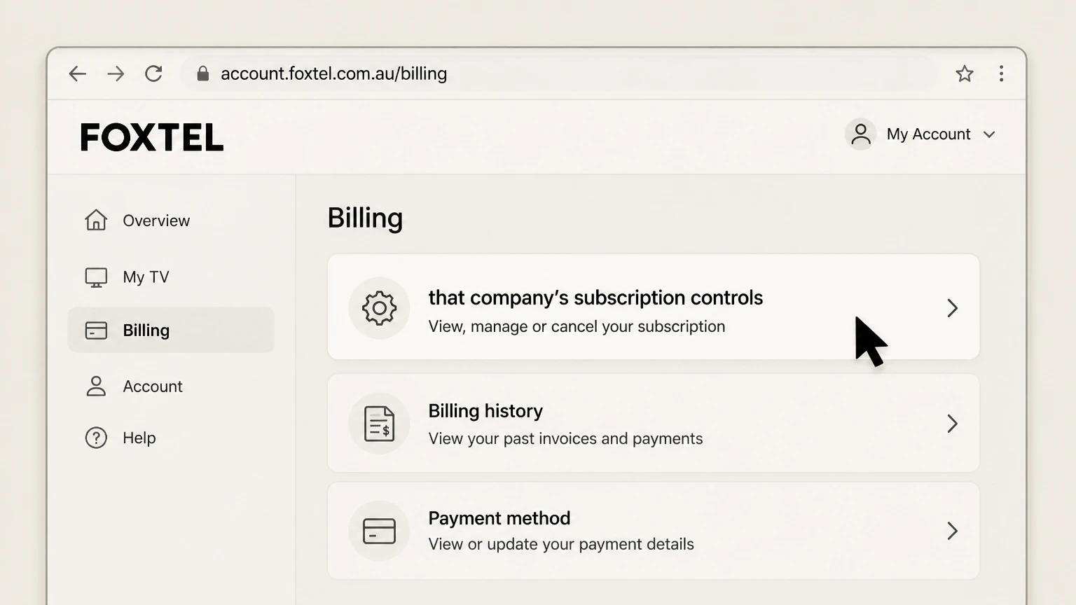 Foxtel billing-partner cancellation: Open that company’s subscription controls
