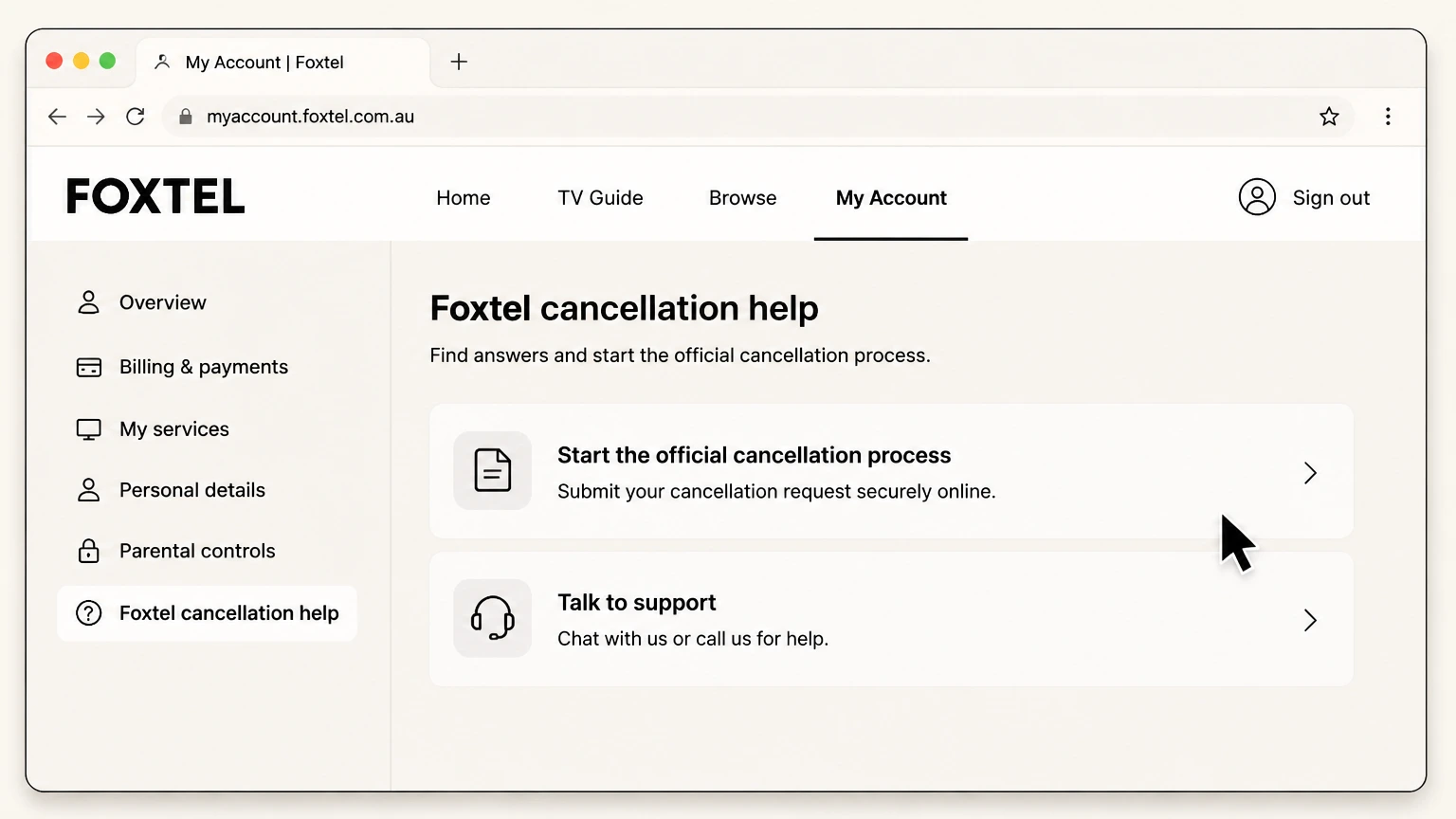 Foxtel web cancellation: Start the official cancellation process