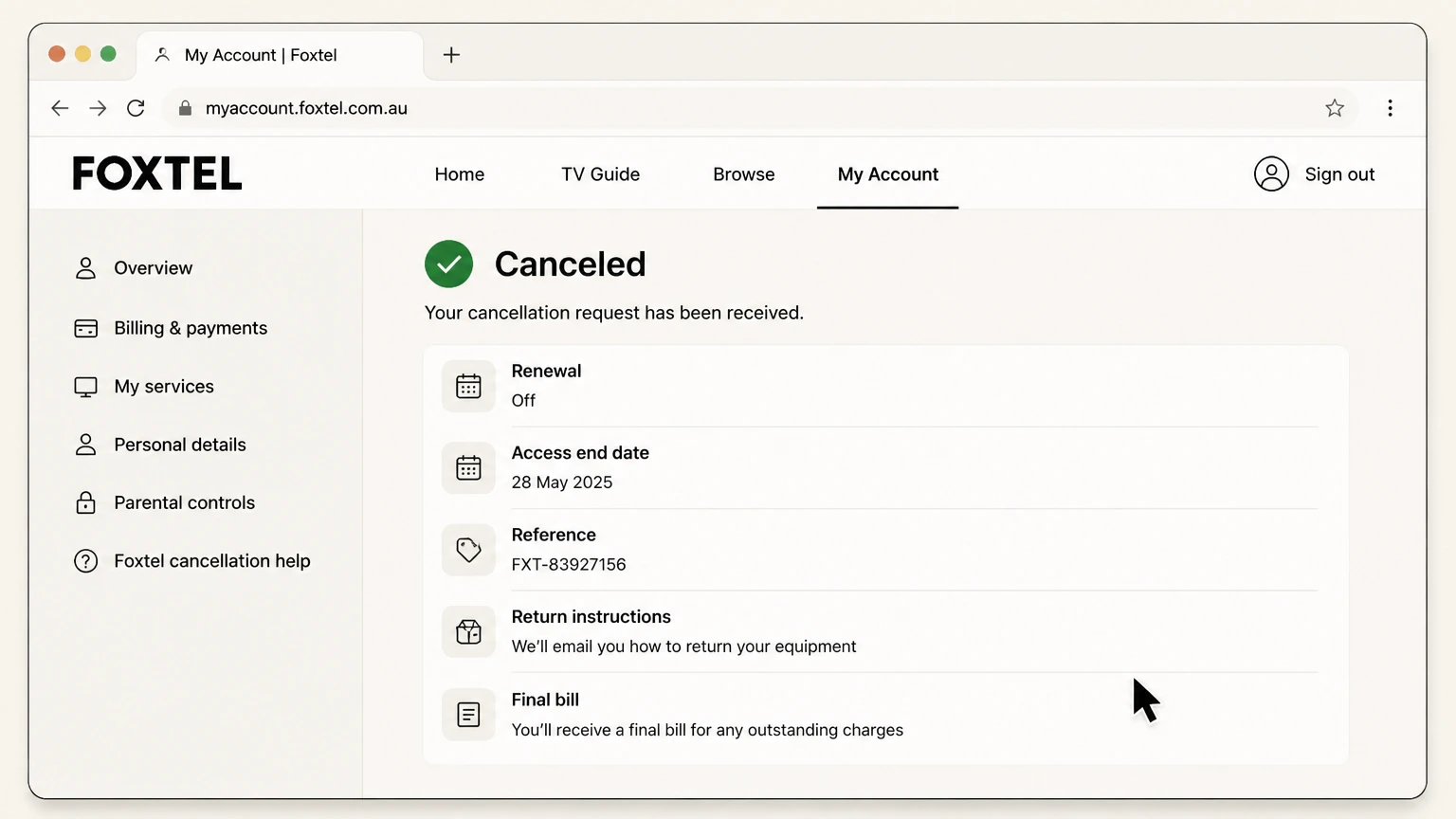 Foxtel web cancellation: Keep written confirmation