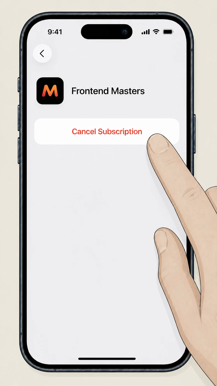 Frontend Masters Apple App Store (iPhone/iPad) cancellation: Cancel the subscription