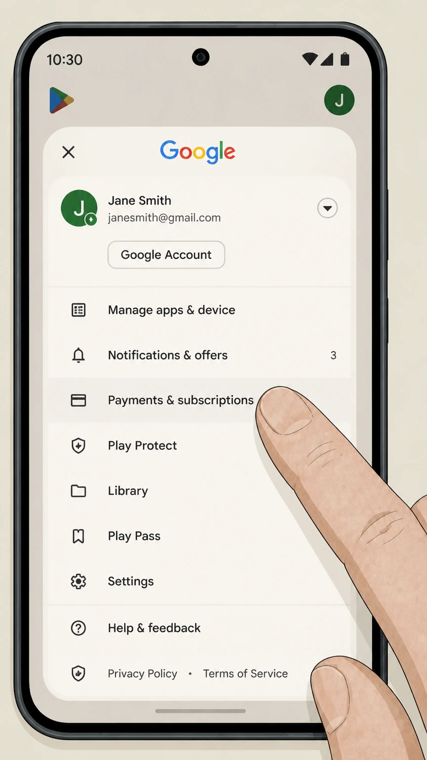 Fubo google-play cancellation: Open Payments & subscriptions