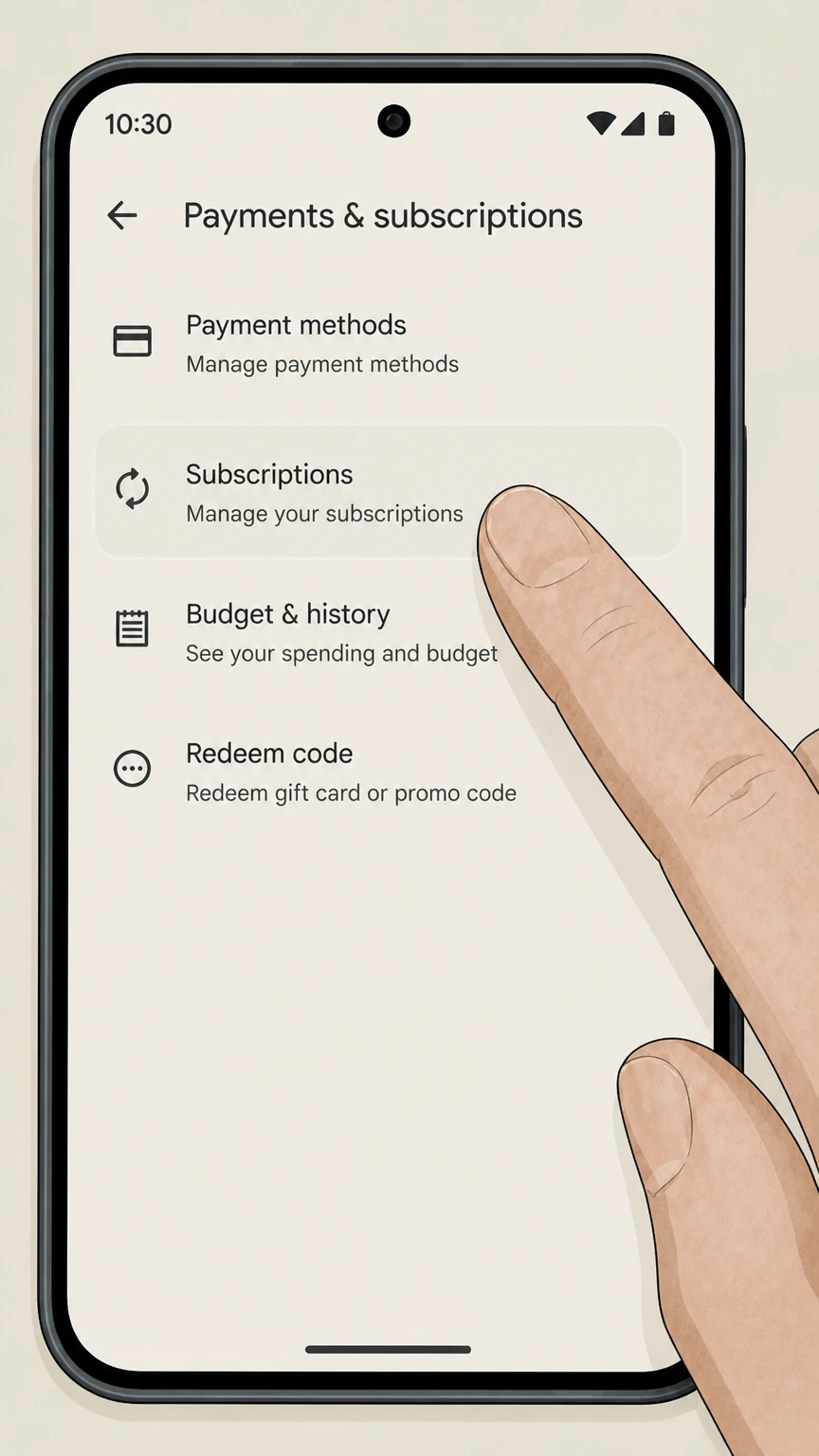 Fubo google-play cancellation: Open Subscriptions