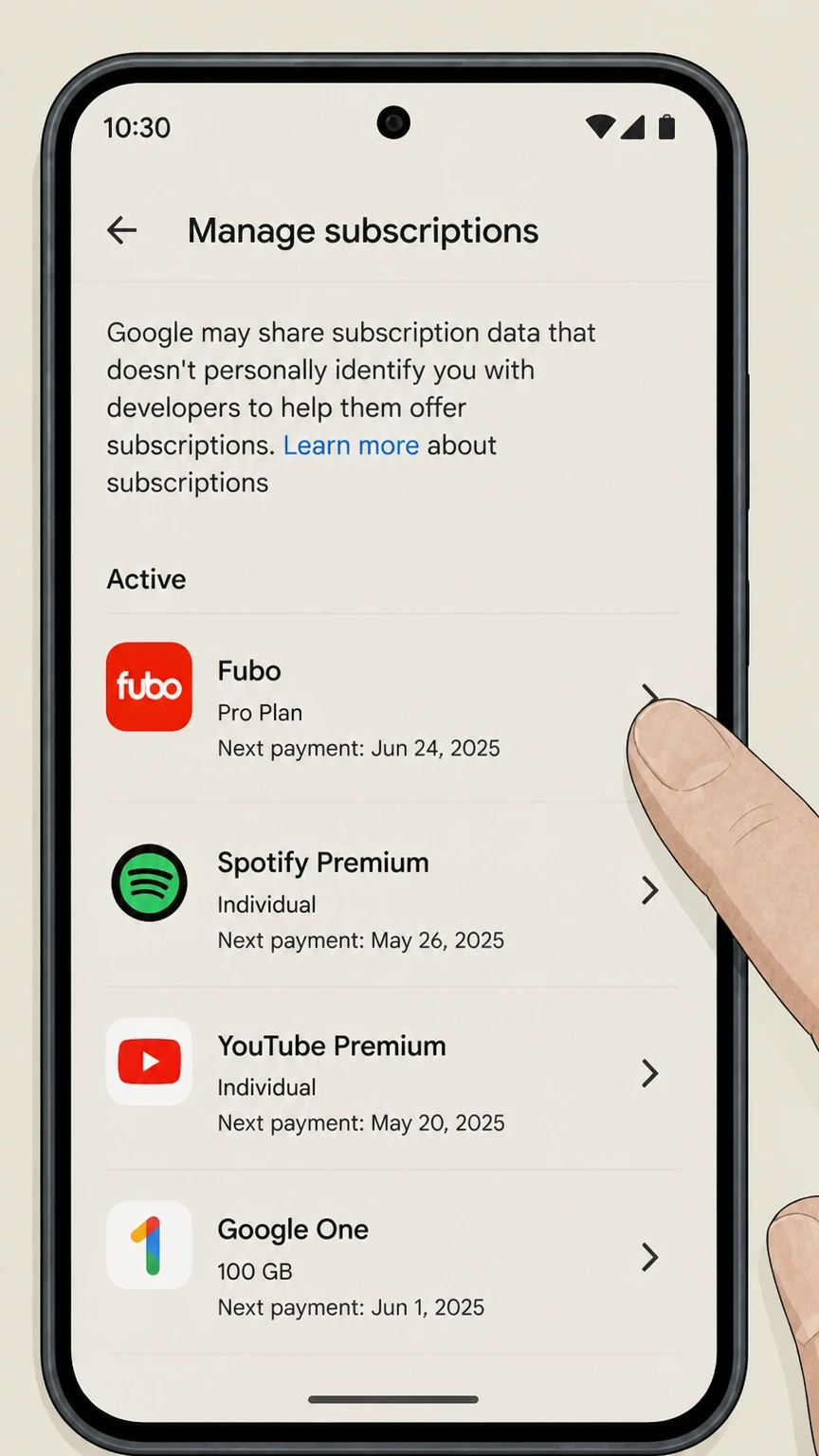 Fubo google-play cancellation: Choose Fubo
