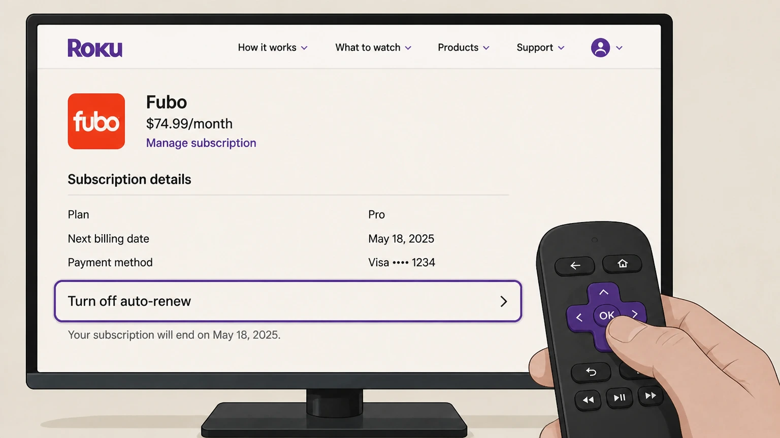 Fubo roku cancellation: Turn off auto-renew