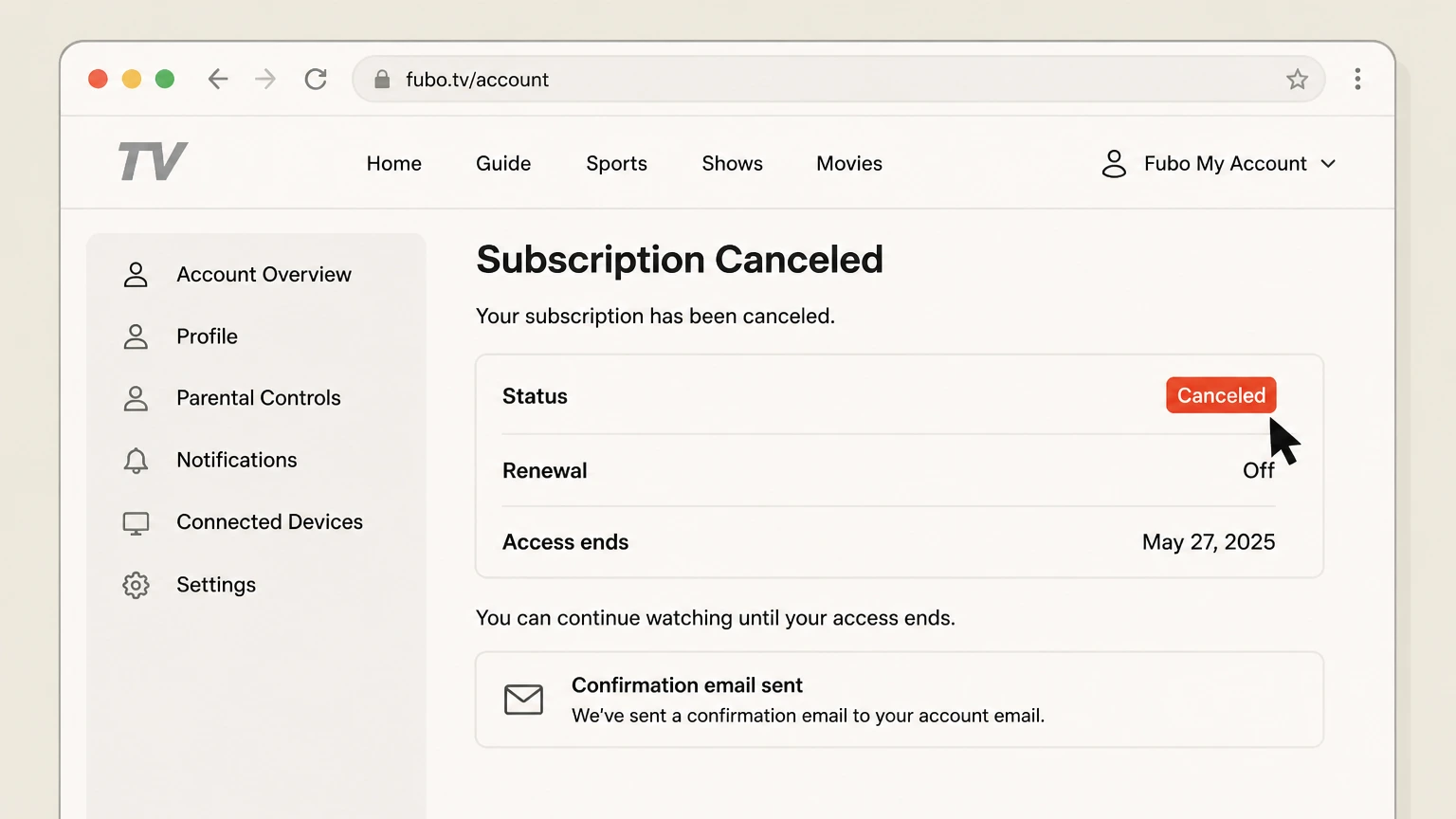 Fubo web cancellation: Save the status and date