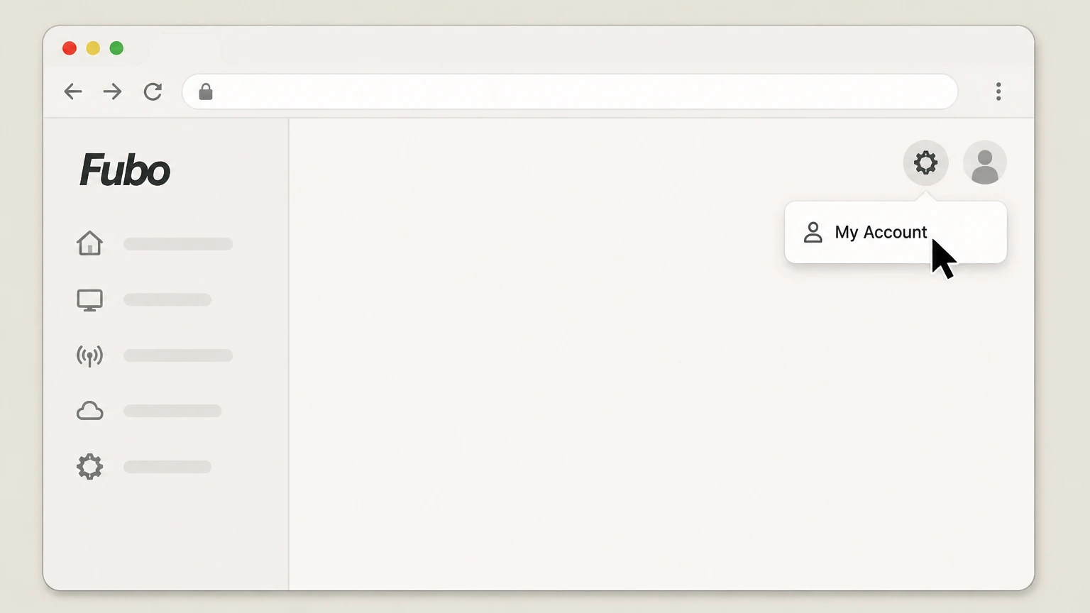 Fubo Fubo website (direct billing) cancellation: Open My Account from the settings icon