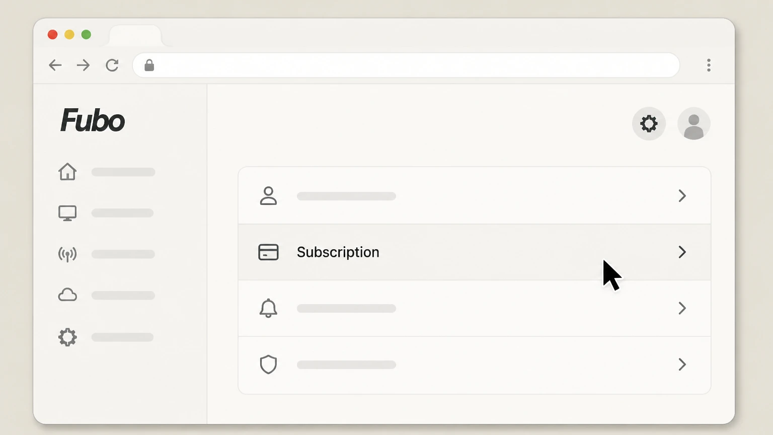 Fubo Fubo website (direct billing) cancellation: Open the Subscription section