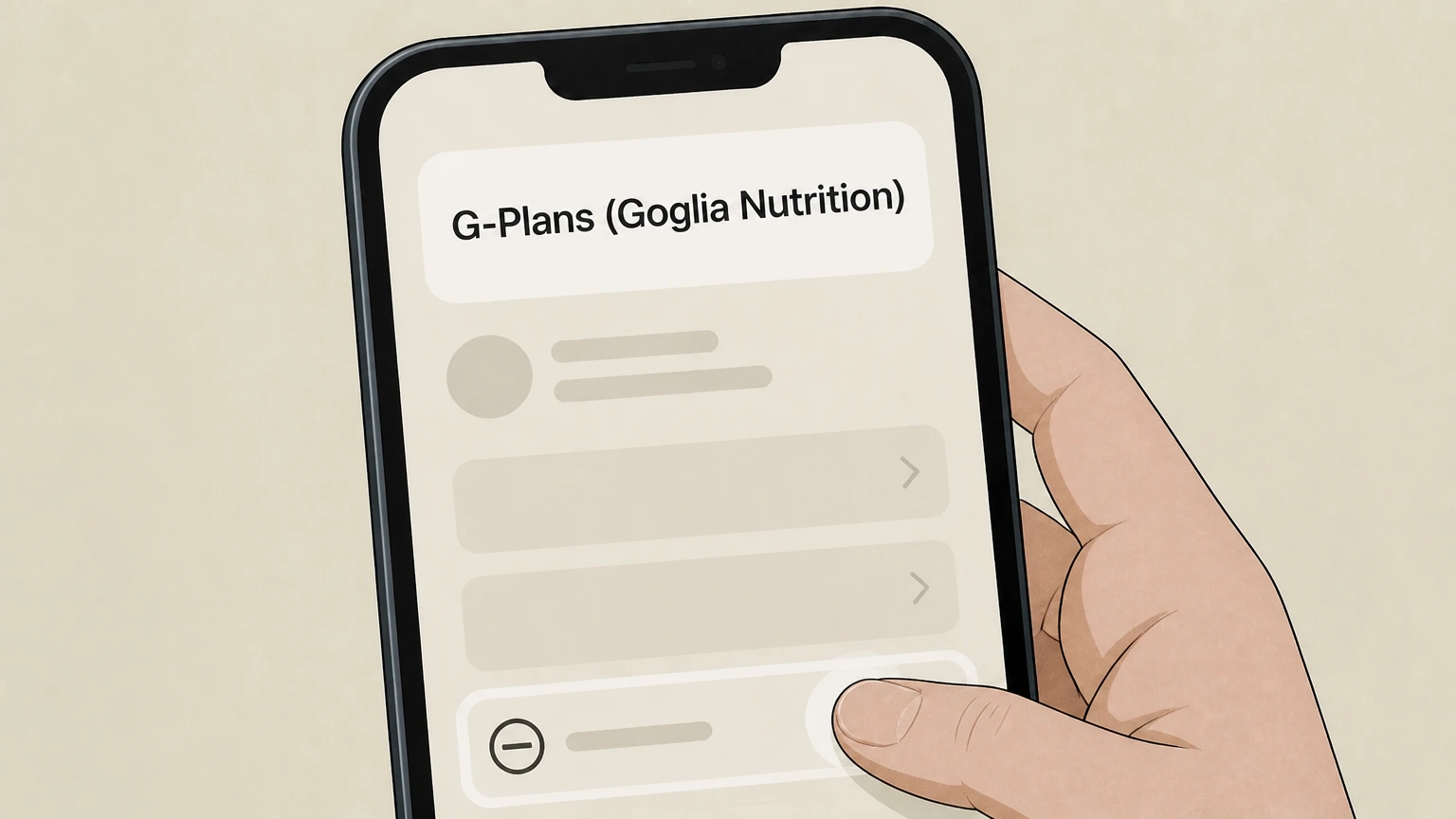 Editorial illustration for Request cancellation of your plan or membership in the Phone or chat with G-Plans support cancellation route for G-Plans (Goglia Nutrition)