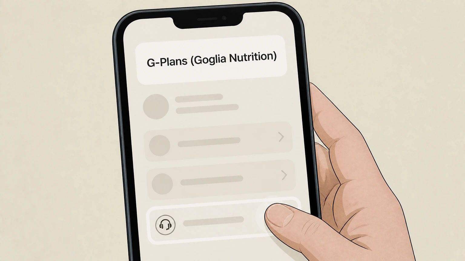 Editorial illustration for Ask about refunds under the Membership Satisfaction Guarantee, if applicable in the Phone or chat with G-Plans support cancellation route for G-Plans (Goglia Nutrition)