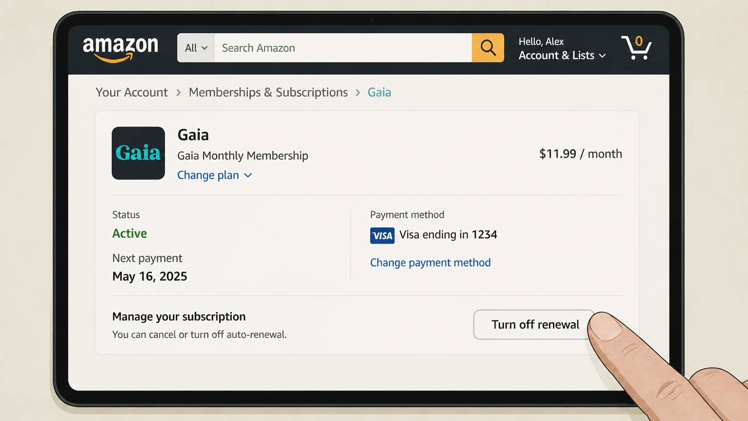 Gaia amazon cancellation: Turn off renewal