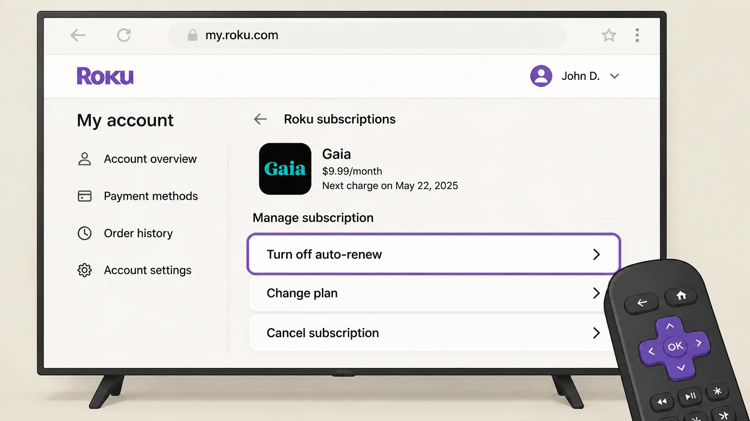 Gaia roku cancellation: Turn off auto-renew