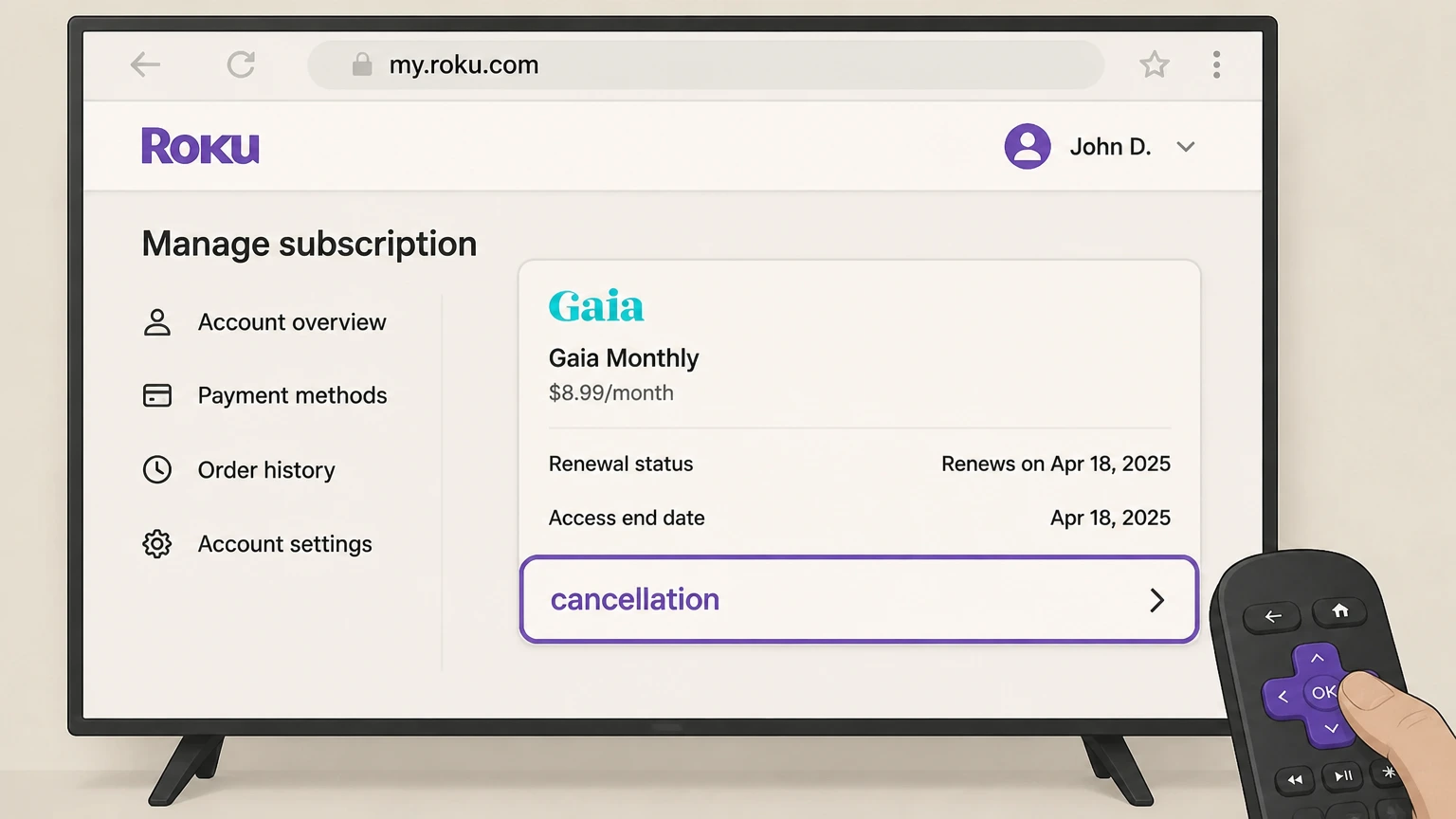Gaia roku cancellation: Confirm cancellation
