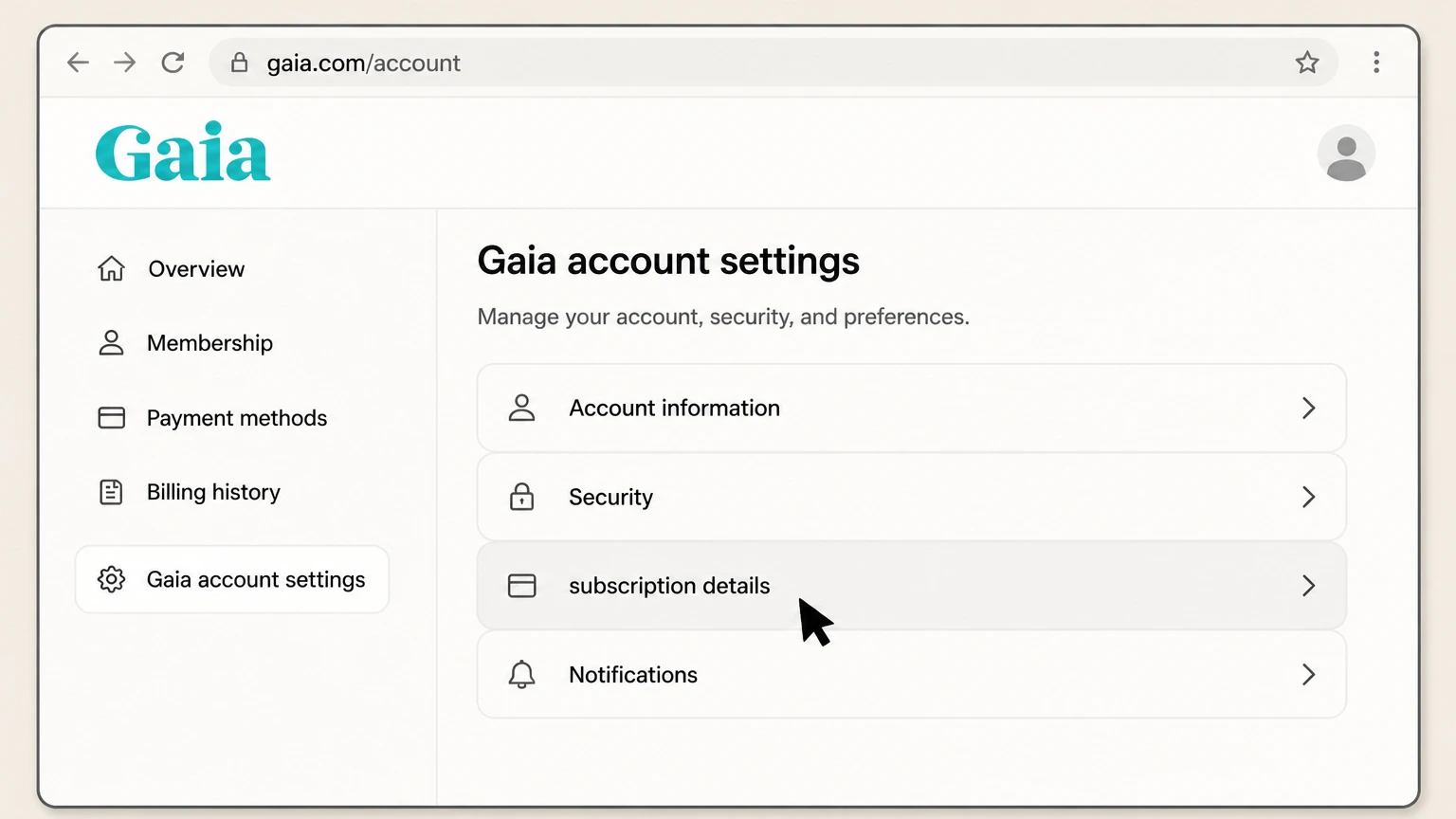 Gaia web cancellation: Open subscription details