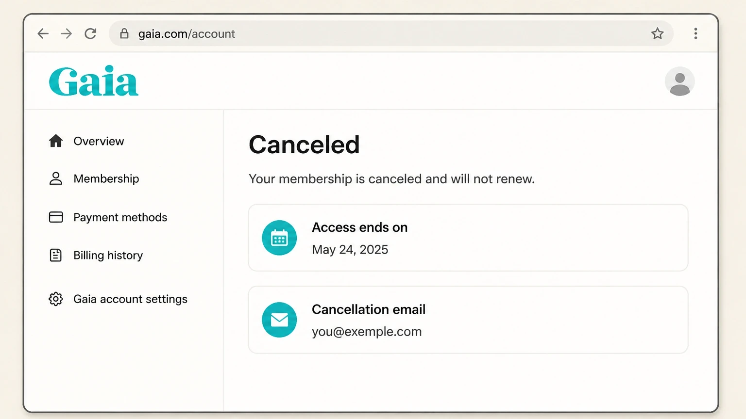 Gaia web cancellation: Save confirmation