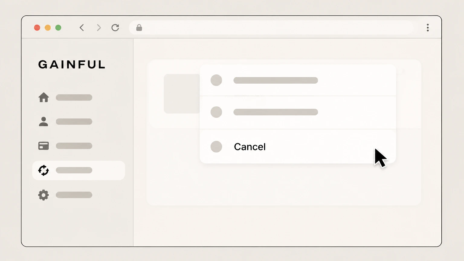 Gainful Gainful website account cancellation: Choose Cancel for that subscription