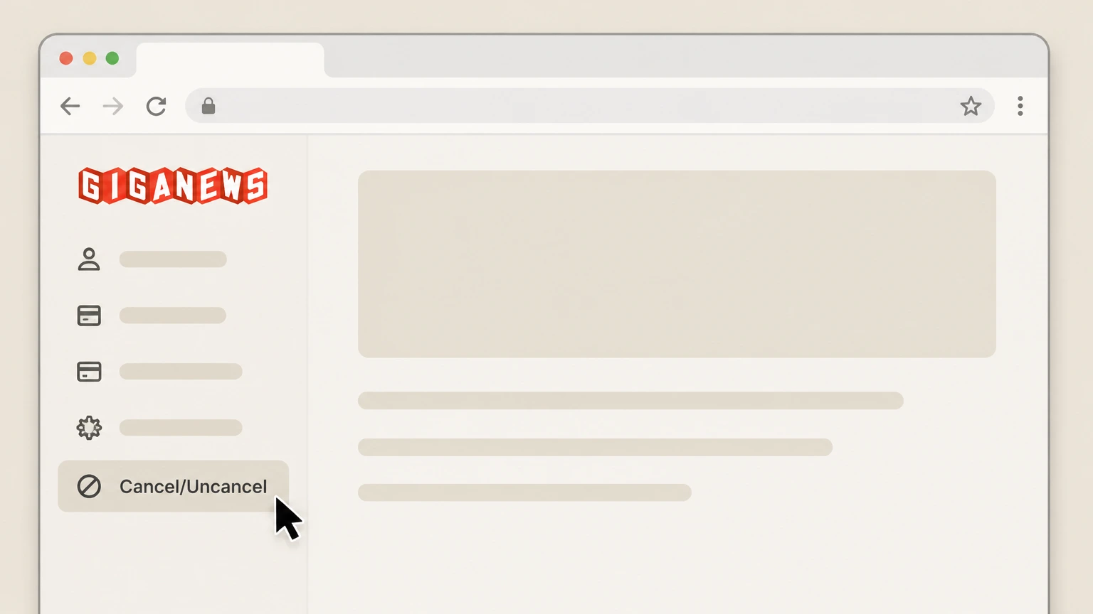 Editorial illustration for Go to the Cancel/Uncancel page in your Control Panel in the Web cancellation route for Giganews