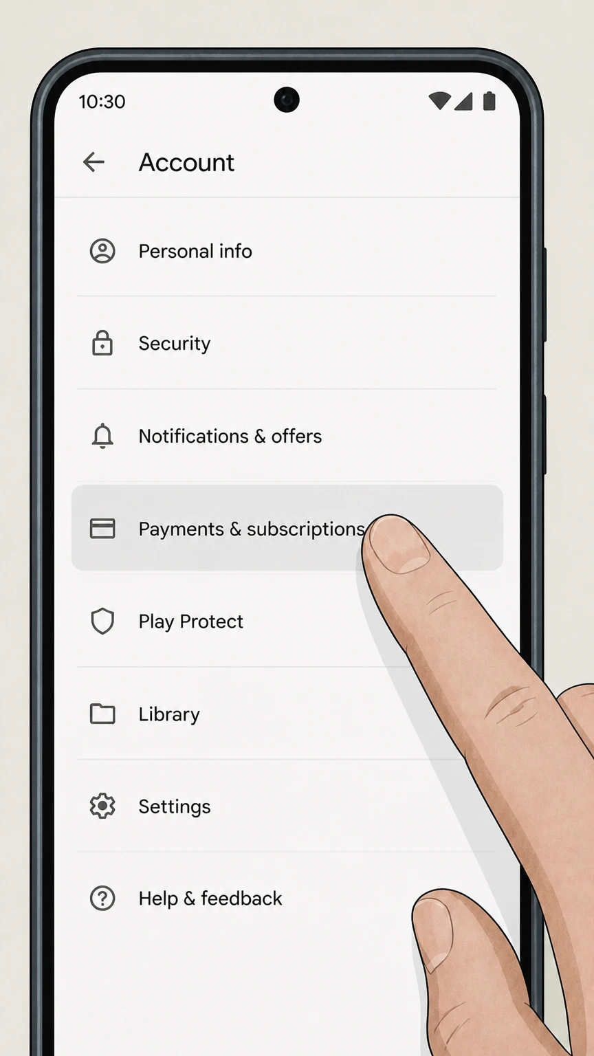 Glo google-play cancellation: Open Payments & subscriptions