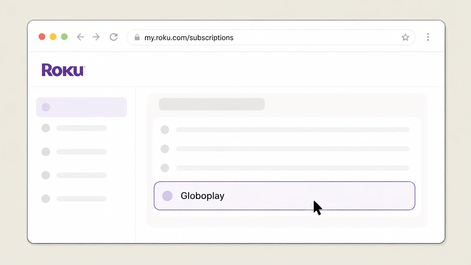 Globoplay Roku account (Roku Pay billing): Locate the Globoplay subscription