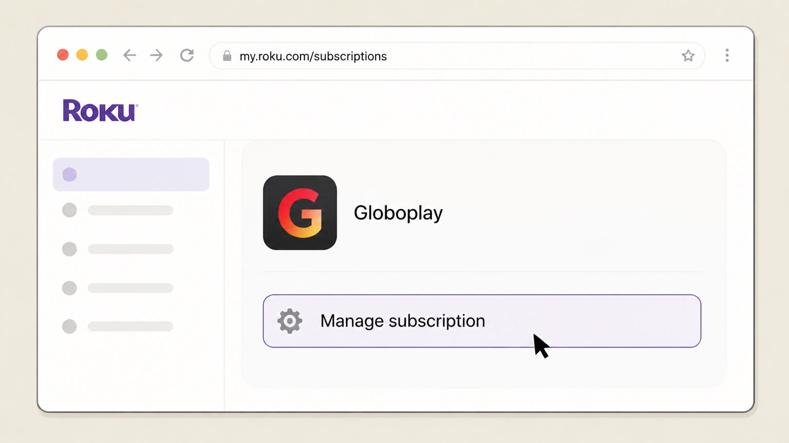 Globoplay Roku account (Roku Pay billing): Open Manage subscription