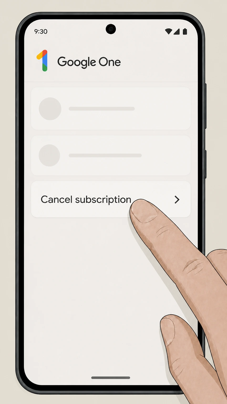 Google One cancel on android: Choose Cancel subscription