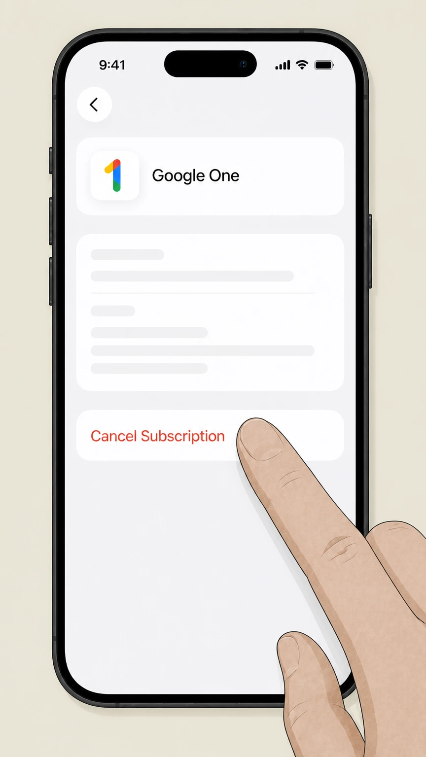 Google One cancel an apple-billed plan on ios: Tap Cancel Subscription