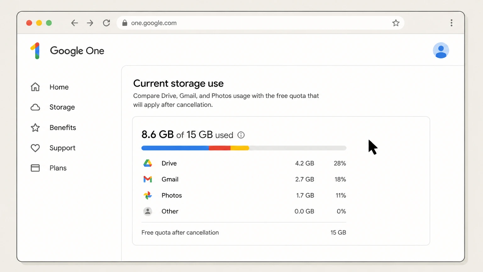 Google One web cancellation: Review current storage use