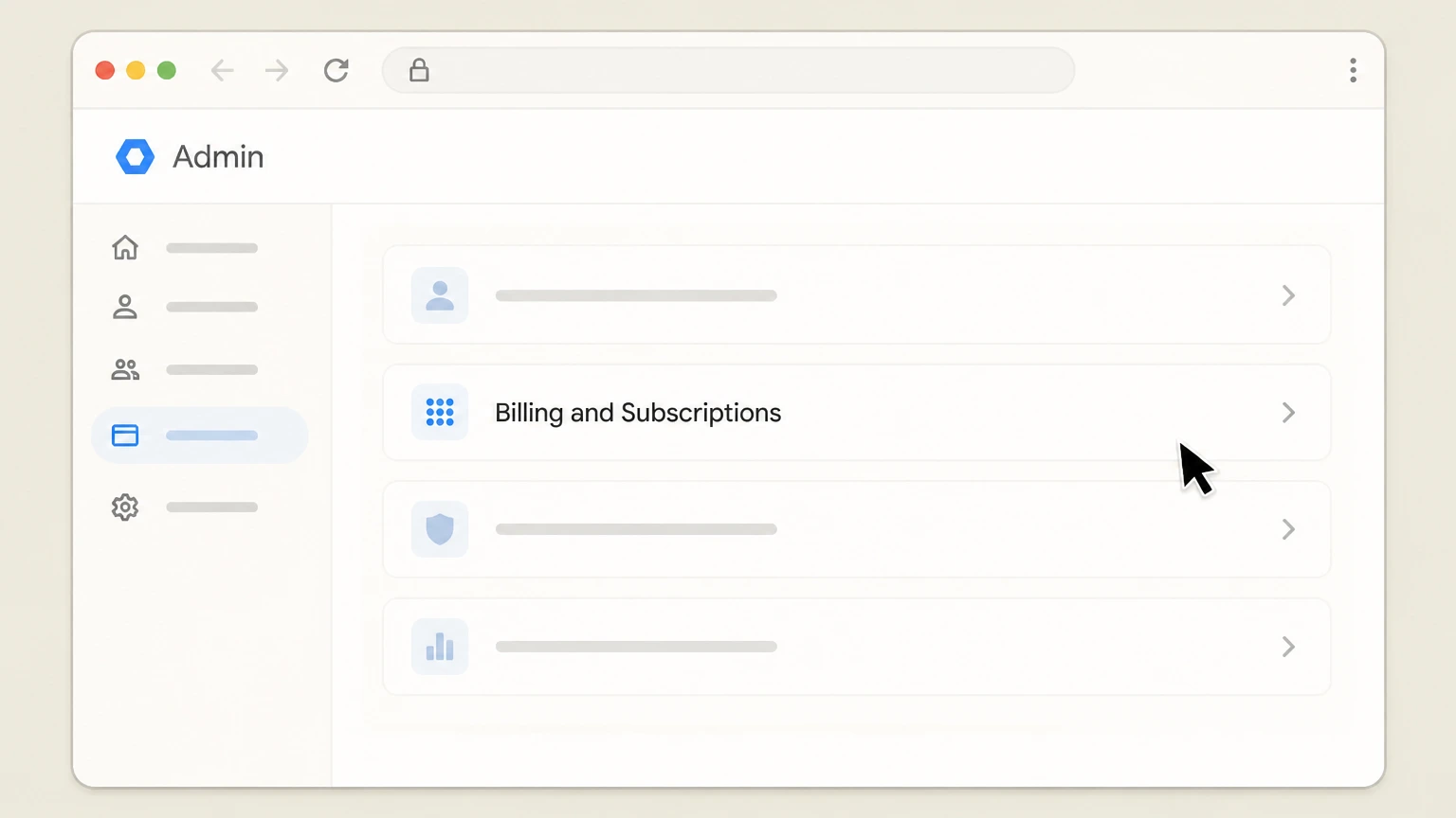 Google Workspace web cancellation: Open Billing and Subscriptions