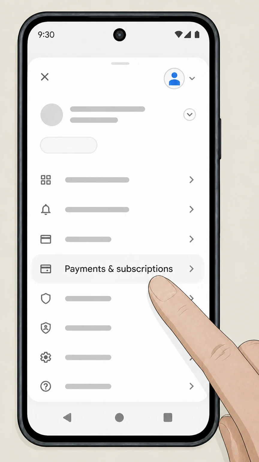 GQ Google Play (Android‑billed GQ subscriptions) cancellation: Tap Payments & subscriptions