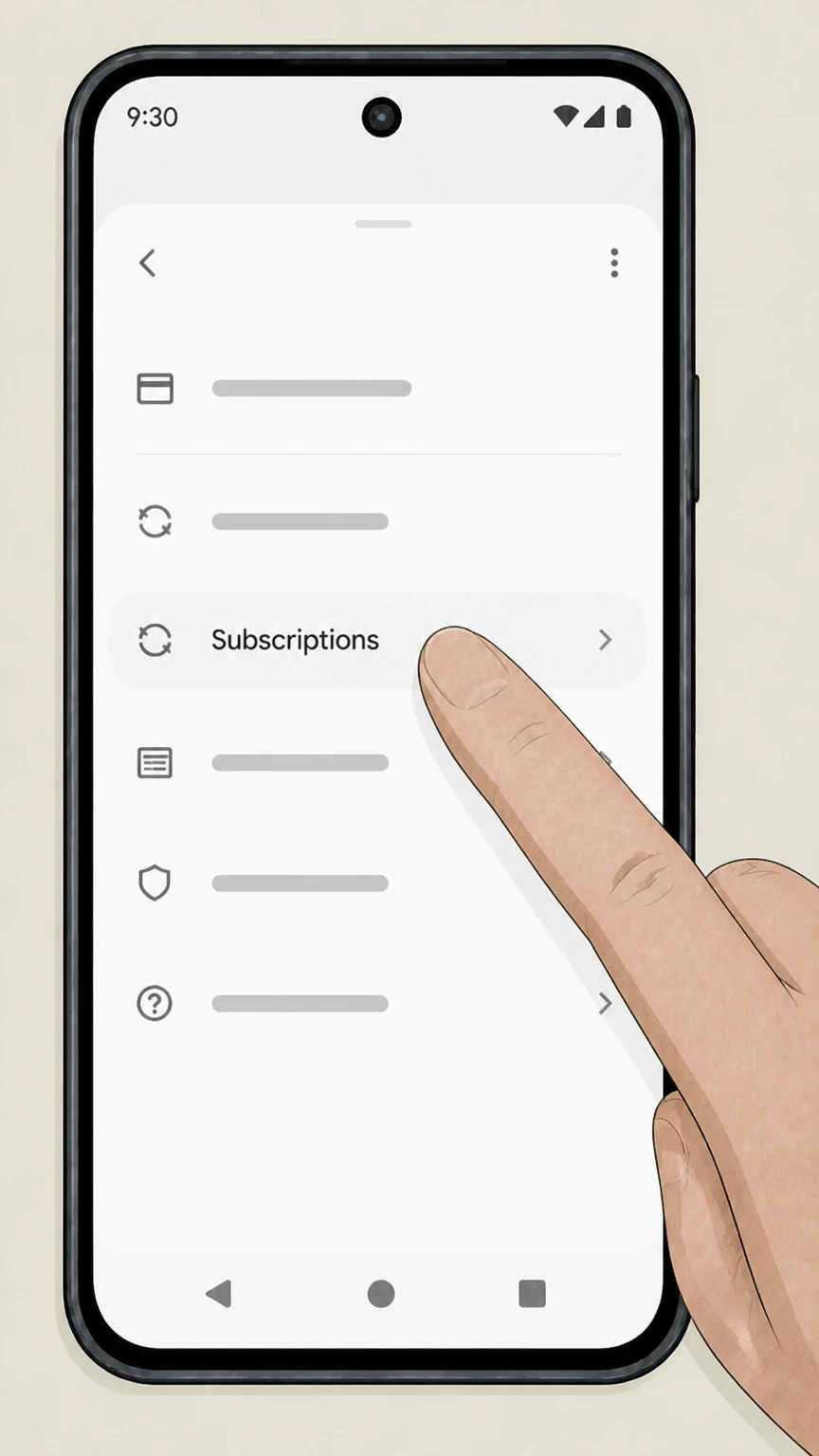 GQ Google Play (Android‑billed GQ subscriptions) cancellation: Tap Subscriptions