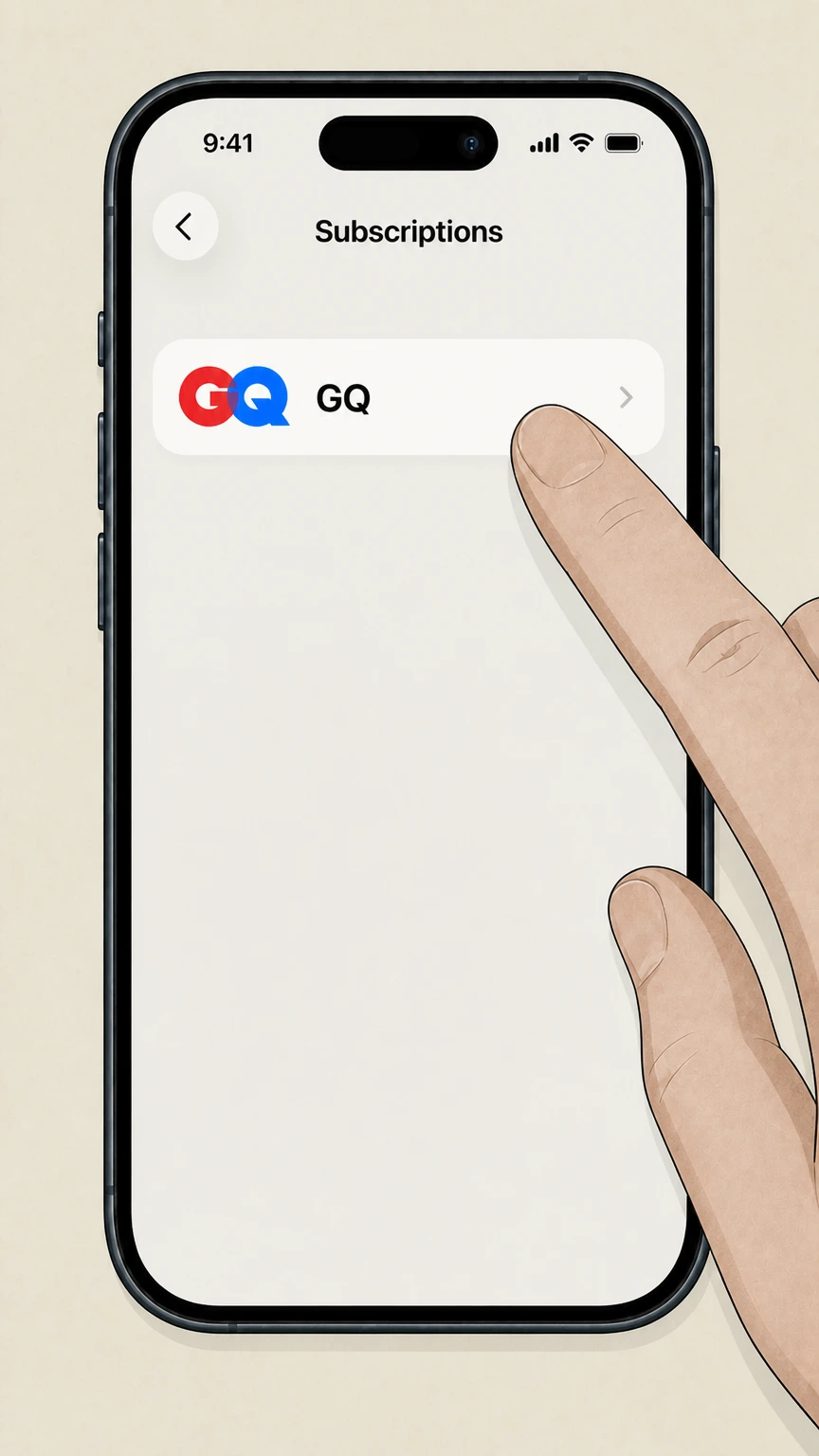 GQ iOS (Apple‑billed GQ subscriptions) cancellation: Select GQ