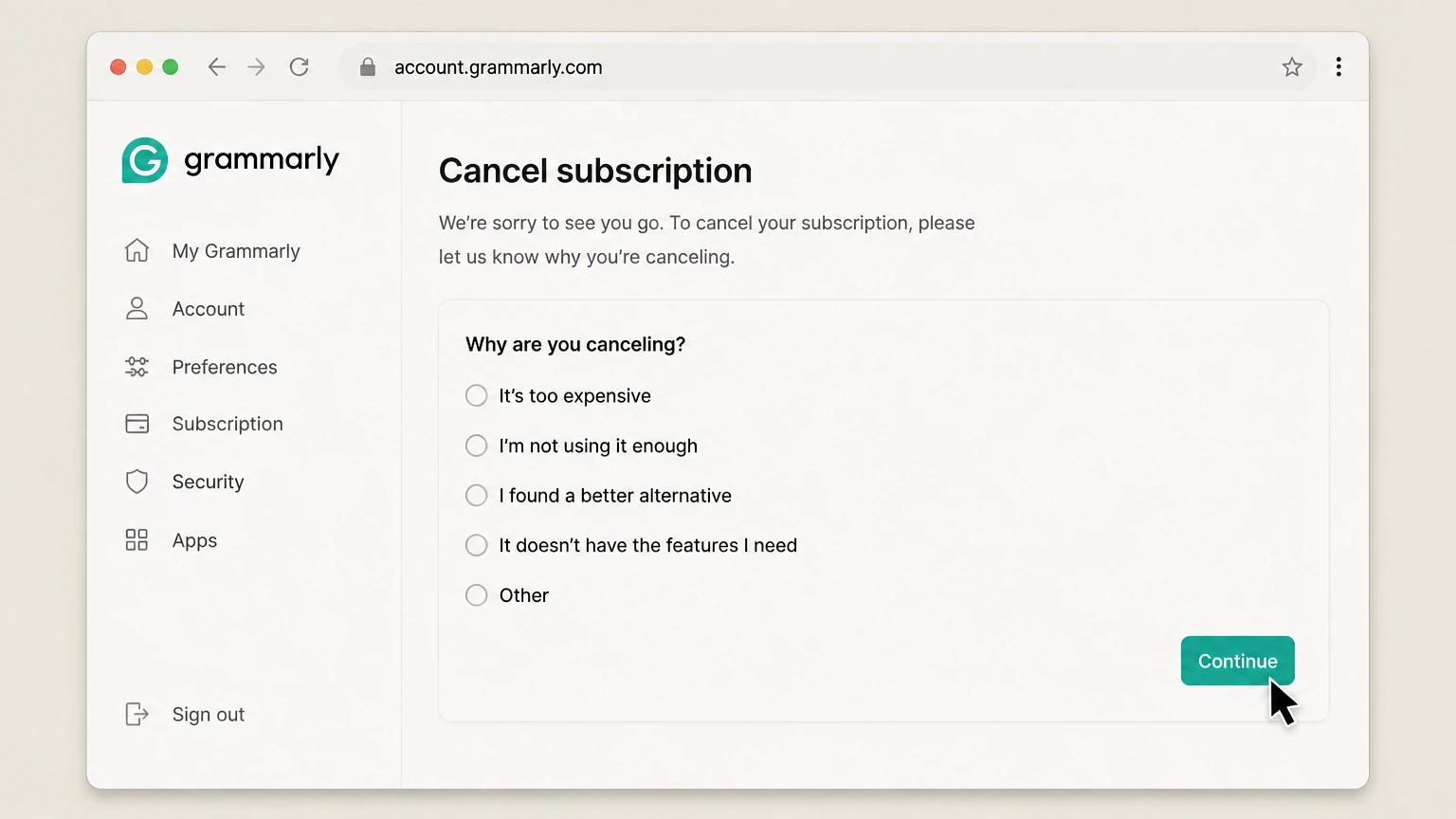 Grammarly web cancellation: Complete every confirmation step