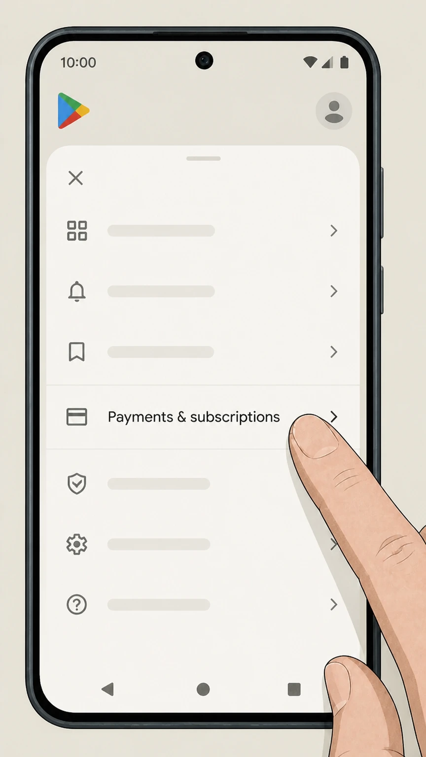 Guitar Tricks Google Play (Android in-app subscription) cancellation: Open Payments & subscriptions