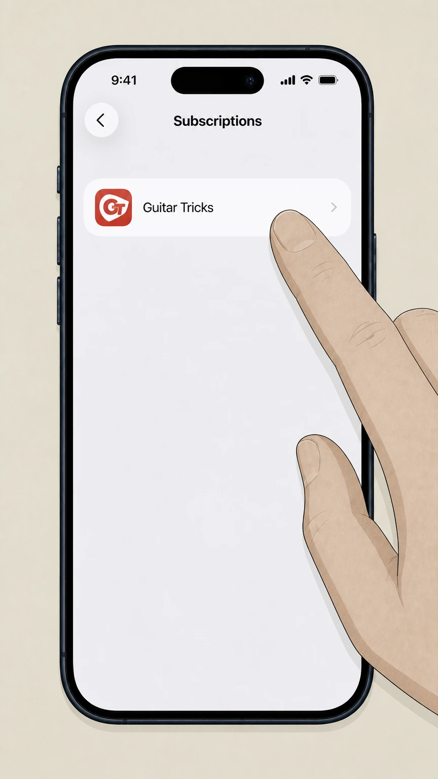 Guitar Tricks Apple App Store (iOS in-app subscription) cancellation: Select Guitar Tricks