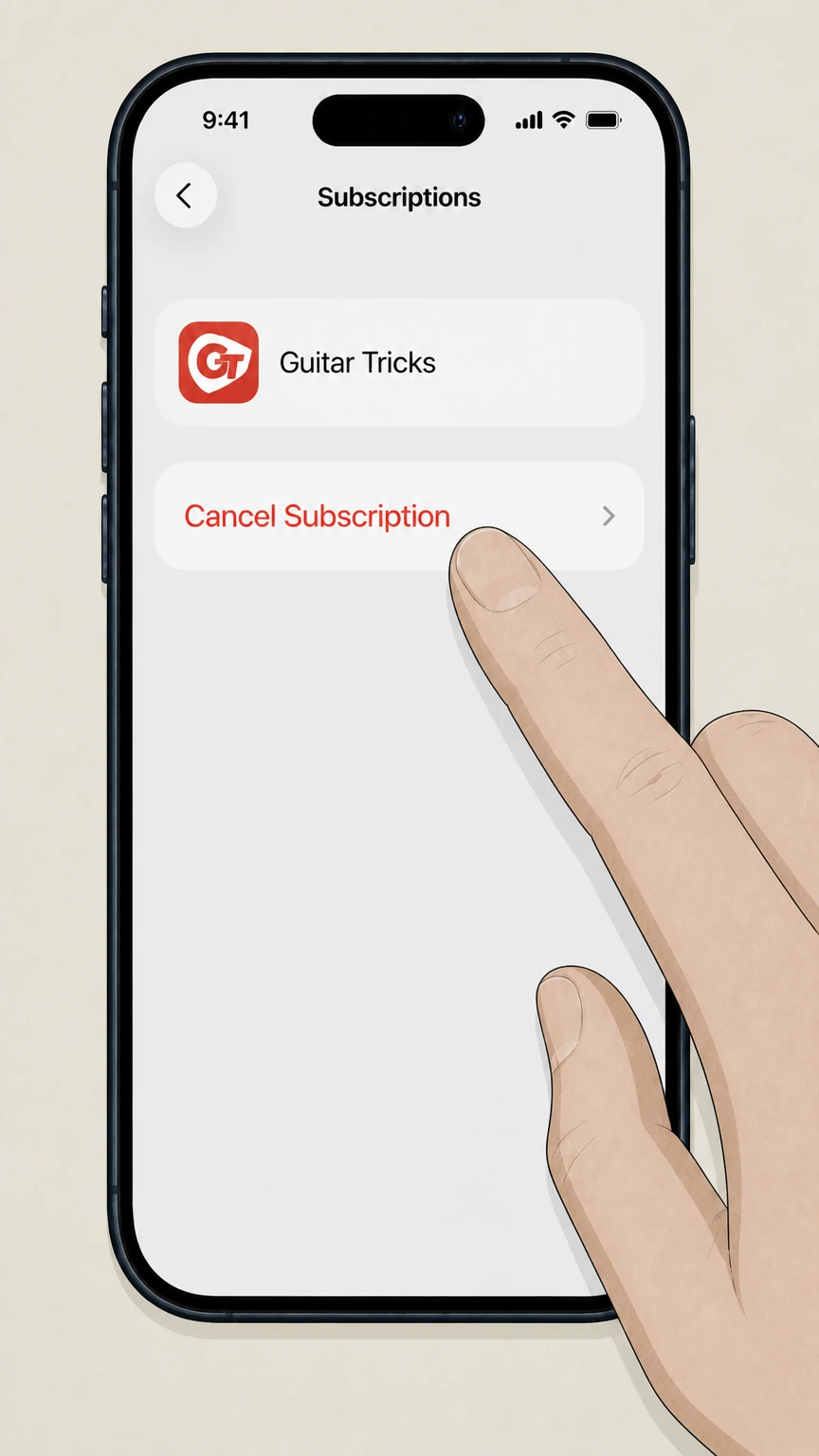 Guitar Tricks Apple App Store (iOS in-app subscription) cancellation: Cancel the subscription