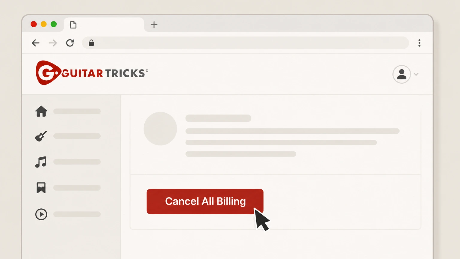 Guitar Tricks GuitarTricks.com website (direct billing) cancellation: Finalize Cancel All Billing
