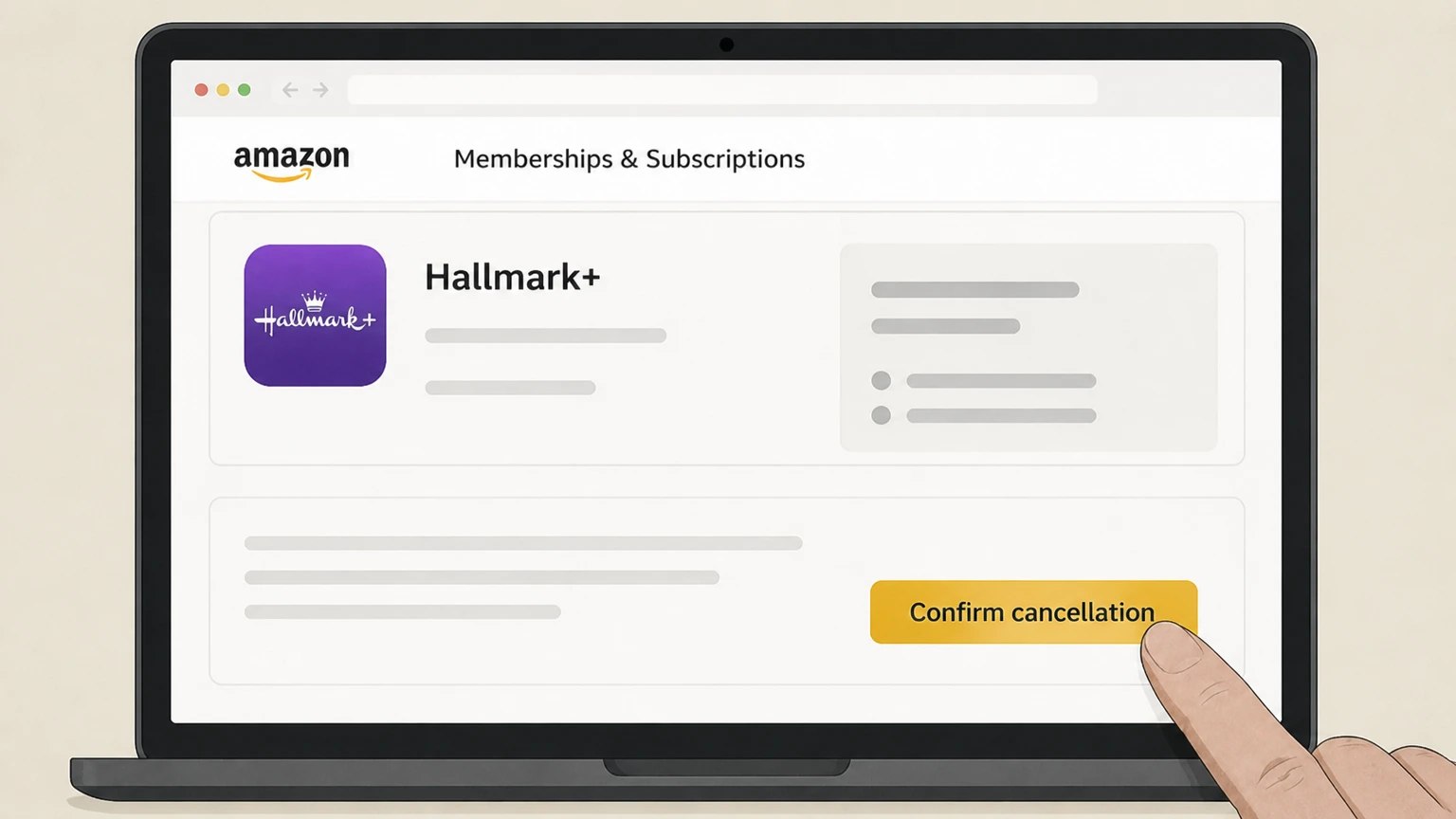 Hallmark+ cancel hallmark+ through amazon: Review and confirm the end date