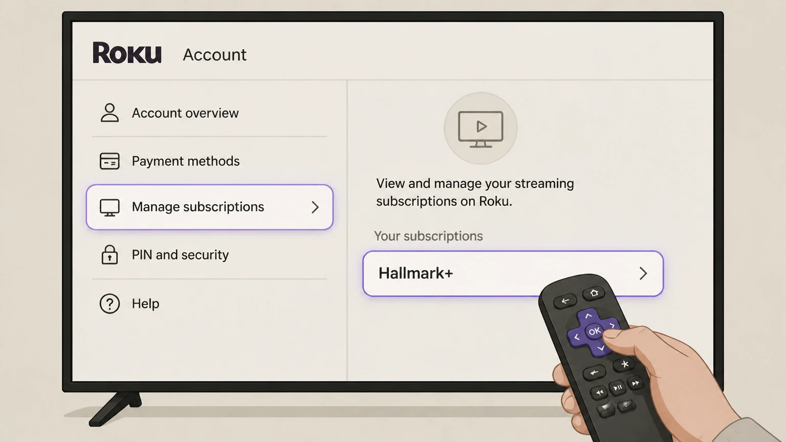 Hallmark+ roku cancellation: Choose Hallmark+