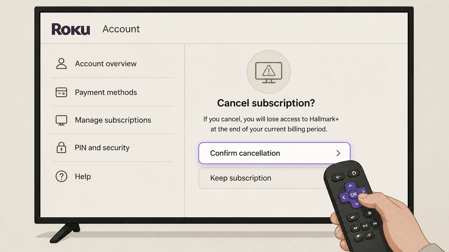 Hallmark+ roku cancellation: Confirm cancellation