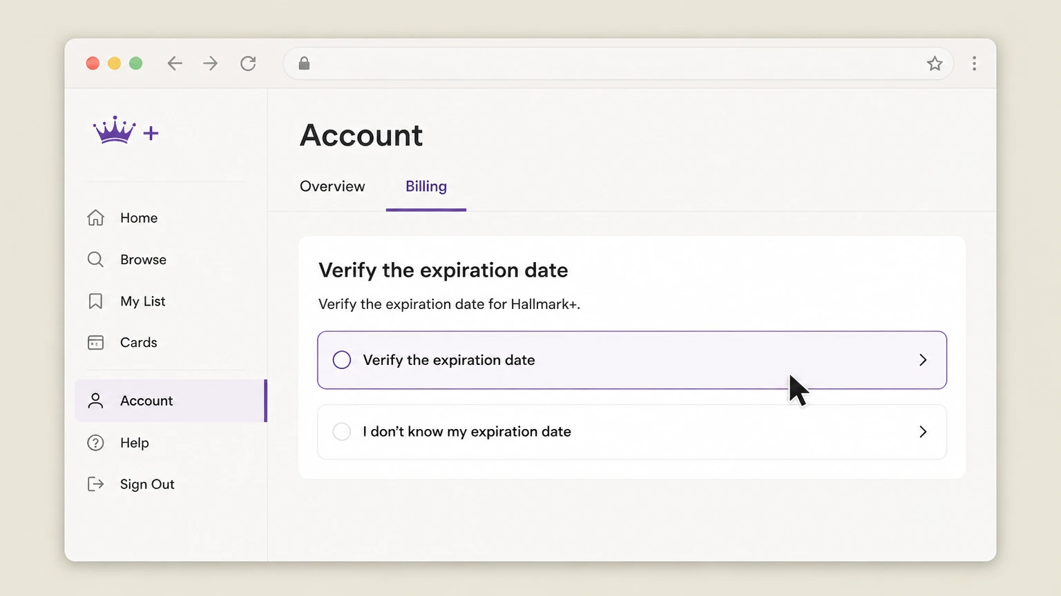 Hallmark+ web cancellation: Verify the expiration date