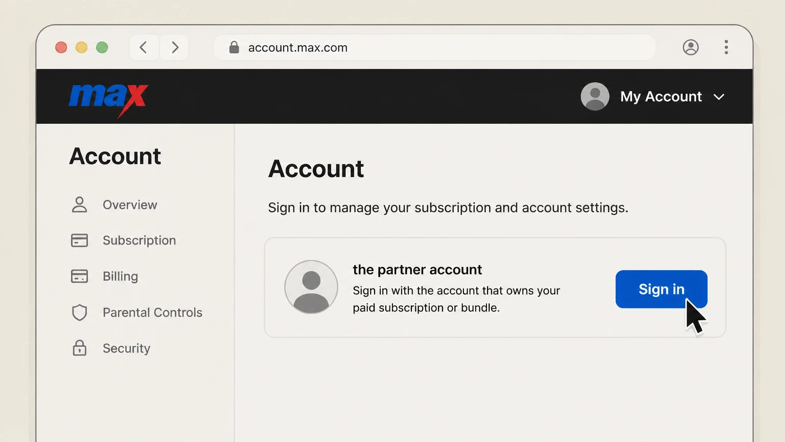 HBO Max billing-partner cancellation: Open the partner account