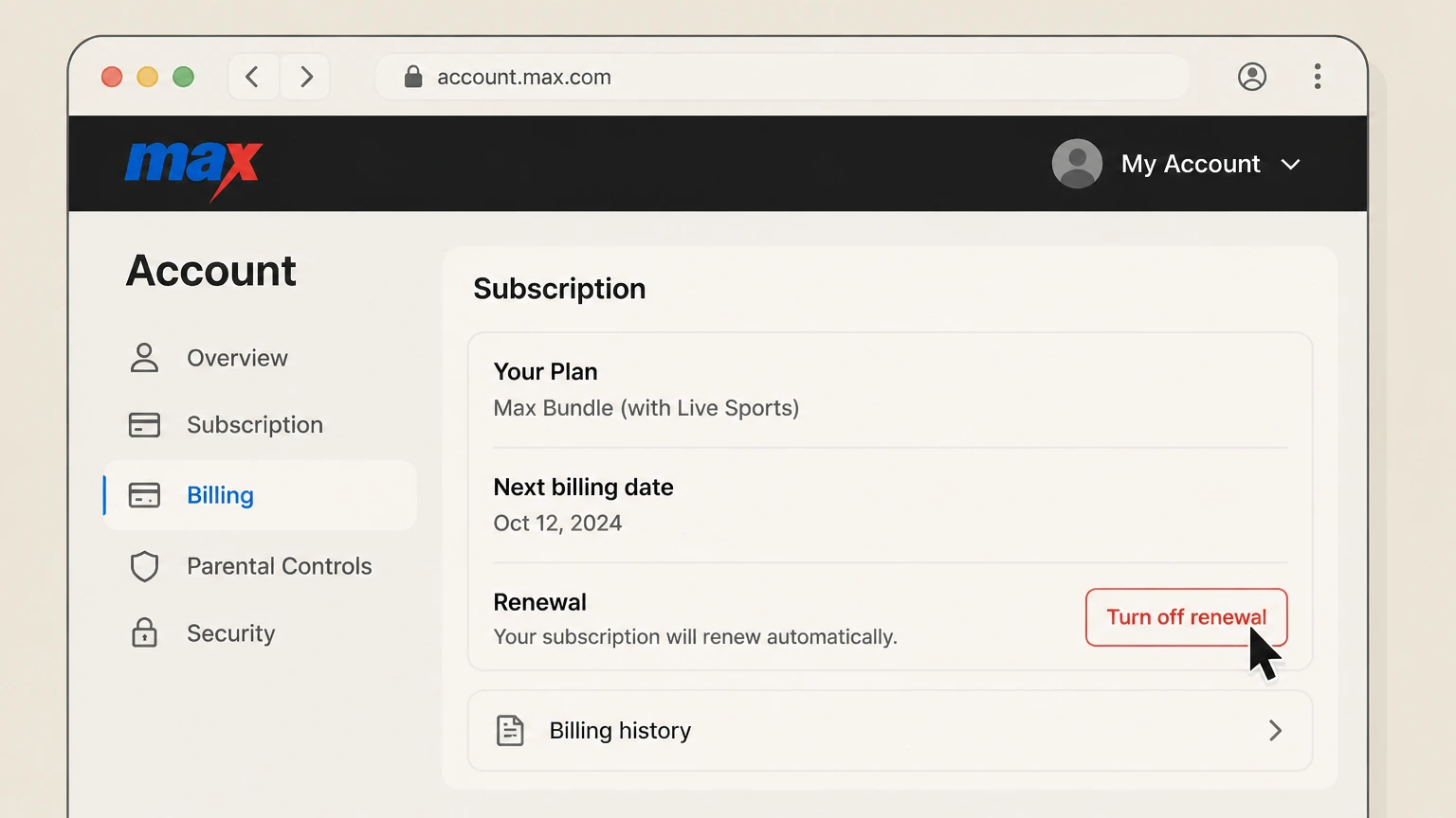 HBO Max billing-partner cancellation: Turn off renewal